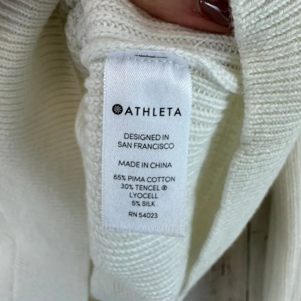 Athleta Cream Pima Cotton Silk Rest Day Asymmetrical Oversized Sweater Size XS